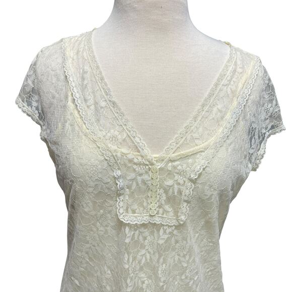 Y2K Women Lace Top Sz M Sheer Ivory Coquette Fairy Femme Whimsigoth Boho Strappy - Picture 6 of 9